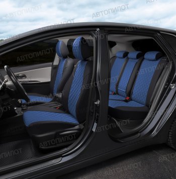 14 249 р. Чехлы сидений (экокожа, сплошн.) Автопилот Ромб  BMW 5 серия  E60 (2003-2010) седан дорестайлинг, седан рестайлинг (черный/синий)  с доставкой в г. Майкоп. Увеличить фотографию 6