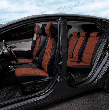 10 249 р. Чехлы сидений (экокожа/алькантара) Автопилот Ромб Chery QQ6 (2006-2010) (черный/темно-коричневый)  с доставкой в г. Майкоп. Увеличить фотографию 7