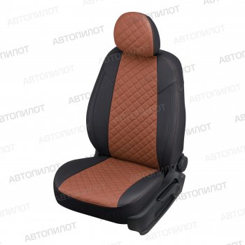 Чехлы сидений (экокожа, сплошн.) Автопилот CITROEN C-elysee ( дорестайлинг) (2012-2020), Peugeot 301 (2012-2025) (черный/коричневый)