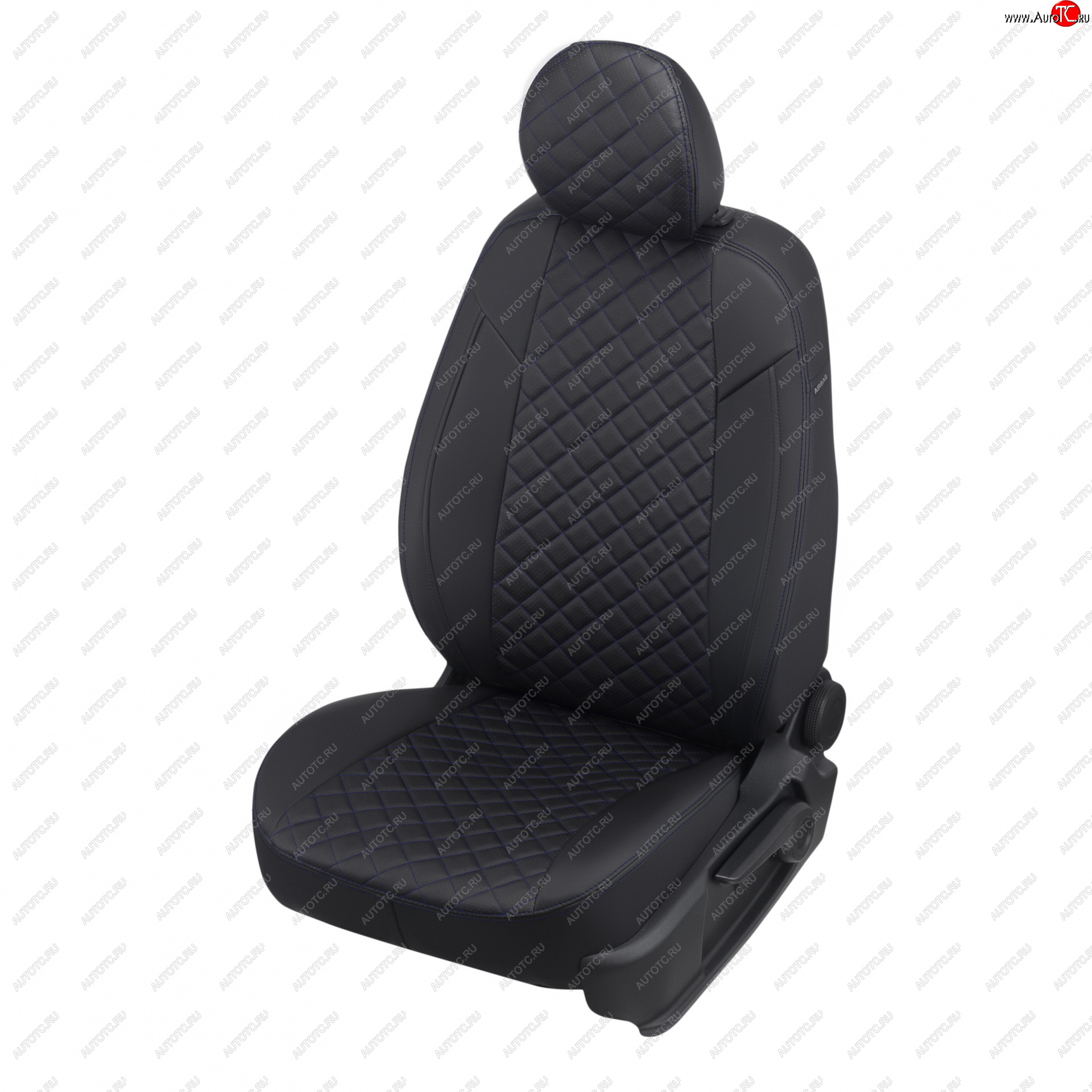 17 699 р. Чехлы сидений (экокожа, 7 мест) Автопилот Ромб  Dodge Grand Caravan (2007-2020) дорестайлинг, рестайлинг (черный/синяя строчка)  с доставкой в г. Майкоп