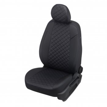 Чехлы сидений (экокожа, сплошное заднее сиденье) Автопилот Ромб Hyundai Getz  TB (2002-2010) хэтчбэк 5 дв. дорестайлинг, хэтчбэк 5 дв. рестайлинг (черный/синяя строчка)