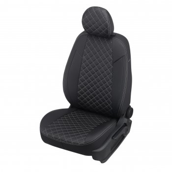 Чехлы сидений (экокожа, 8-11 мест) Автопилот Ромб Hyundai Starex/Grand Starex/H1  TQ (2007-2022) дорестайлинг, рестайлинг, 2-ой рестайлинг (черный/белая строчка)