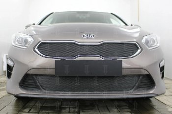 Защитная сетка в бампер (низ, ячейка 3х7 мм) Alfeco Стандарт KIA Ceed 3 CD хэтчбэк (2018-2025) (Чёрная)