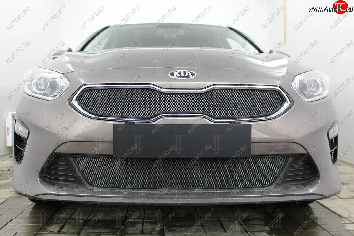 2 999 р. Защитная сетка в бампер (низ, ячейка 3х7 мм) Alfeco Стандарт KIA Ceed 3 CD хэтчбэк (2018-2025) (Чёрная)  с доставкой в г. Майкоп
