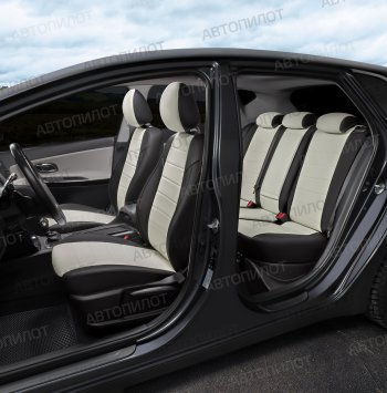 8 399 р. Чехлы сидений (экокожа, зад. подл, Sport) Автопилот Skoda Rapid NH3 дорестайлинг лифтбэк (2012-2017) (черный/белый)  с доставкой в г. Майкоп. Увеличить фотографию 6