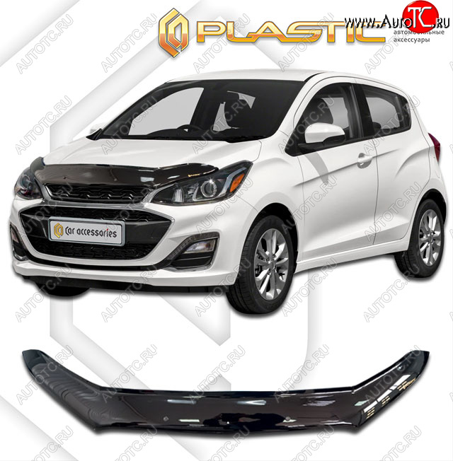 1 899 р. Дефлектор капота CA-Plastic Chevrolet Spark M300 1-ый рестайлинг (2016-2020) (classic черный, без надписи)  с доставкой в г. Майкоп
