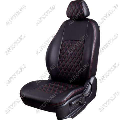 7 099 р. Комплект чехлов для сидений (ЦЗС 2Г Илана+Орегон) ТУРИН ст РОМБ Lord Autofashion  Hyundai Solaris  RBr (2010-2017) седан дорестайлинг, седан рестайлинг (черный, вставка черная+красная, строчка красная)  с доставкой в г. Майкоп