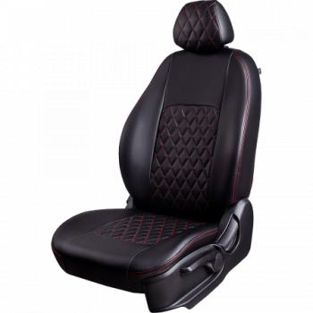Комплект чехлов для сидений (к.Drive Active РЗСиС 60/40 3Г Илана+Орегон) ТУРИН ст РОМБ Lord Autofashion Лада Гранта FL ( 2191,  2190,  2194,  2192) (2018-2025) лифтбэк рестайлинг, седан рестайлинг, универсал рестайлинг, хэтчбек рестайлинг (черный, вставка черная+красная, строчка красная)
