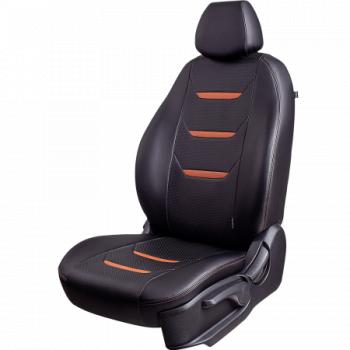 Комплект чехлов для сидений (5 мест РЗСиС 60/40 3Г Орегон) ТУРИН-2 Lord Autofashion Лада Ларгус (2012-2021) дорестайлинг R90 (черный, вставка черная+коричневая, строчка коричневая)