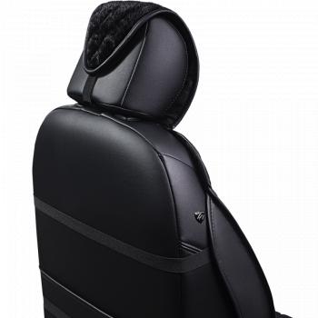 3 399 р. Накидка на сиденье (2 места Мех НЕРПА + ОРЕГОН) ФЕНИКС ст РОМБ Lord Autofashion   (черный, вставка черная, строчка черная)  с доставкой в г. Майкоп. Увеличить фотографию 2