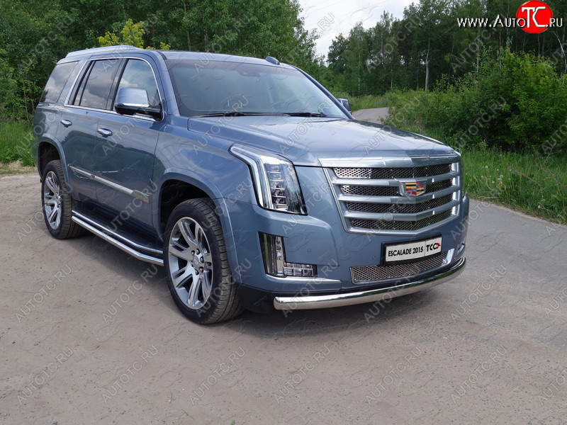 26 999 р. Защита переднего бампера нижняя овальная 75*42 мм ТСС Тюнинг Cadillac Escalade GMTK2 джип 5 дв. короткая база (2015-2020) (нержавейка)  с доставкой в г. Майкоп