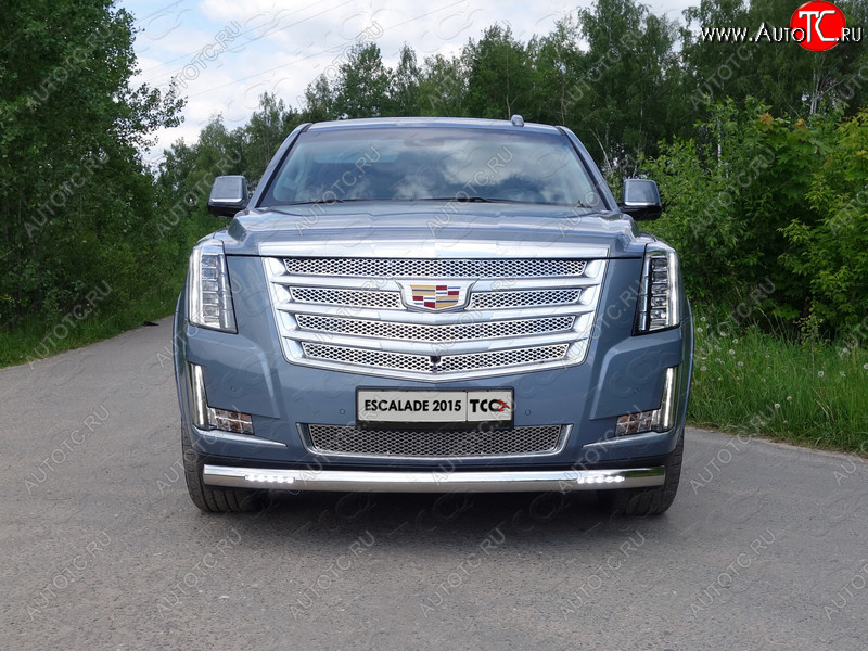 43 999 р. Защита передняя нижняя овальная с ДХО 75х42 мм ТСС Тюнинг Cadillac Escalade GMTK2 джип 5 дв. короткая база (2015-2020) (нержавейка)  с доставкой в г. Майкоп