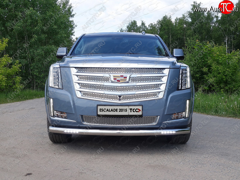 39 749 р. Защита переднего бампера нижняя с ДХО 76,1 мм ТСС Тюнинг Cadillac Escalade GMTK2 джип 5 дв. короткая база (2015-2020) (нержавейка)  с доставкой в г. Майкоп