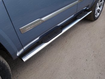 Пороги овальные с накладкой 120x60 мм ТСС Тюнинг Cadillac Escalade  GMTK2 джип 5 дв. (2015-2020) короткая база (серые)