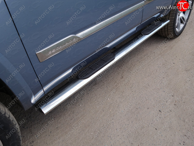 43 949 р. Пороги овальные с накладкой 120x60 мм ТСС Тюнинг Cadillac Escalade GMTK2 джип 5 дв. короткая база (2015-2020) (серые)  с доставкой в г. Майкоп