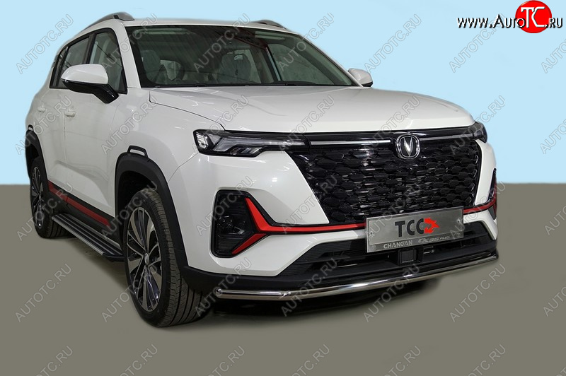 15 949 р. Защита переднего бампера нижняя 42,4 мм ТСС Тюнинг  Changan CS35 Plus (2018-2025) дорестайлинг, рестайлинг (нержавейка)  с доставкой в г. Майкоп