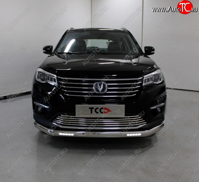 37 999 р. Защита передняя нижняя овальная с ДХО 75х42 мм ТСС Тюнинг  Changan CS75 (2018-2022) 1-ый рестайлинг (нержавейка)  с доставкой в г. Майкоп