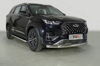 Защита переднего бампера нижняя овальная 75х42 мм ТСС Тюнинг Chery Tiggo 8 PRO (2021-2025) (нержавейка)