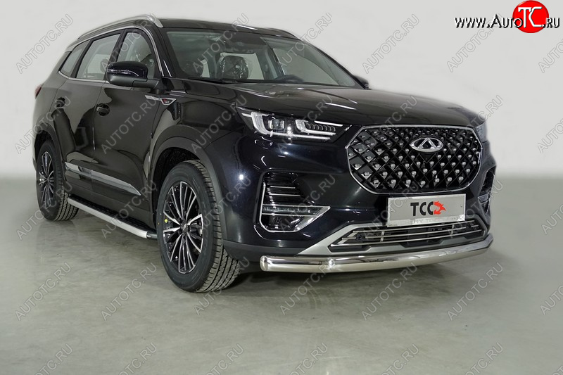 22 999 р. Защита переднего бампера нижняя овальная 75х42 мм ТСС Тюнинг  Chery Tiggo 8 PRO (2021-2025) (нержавейка)  с доставкой в г. Майкоп