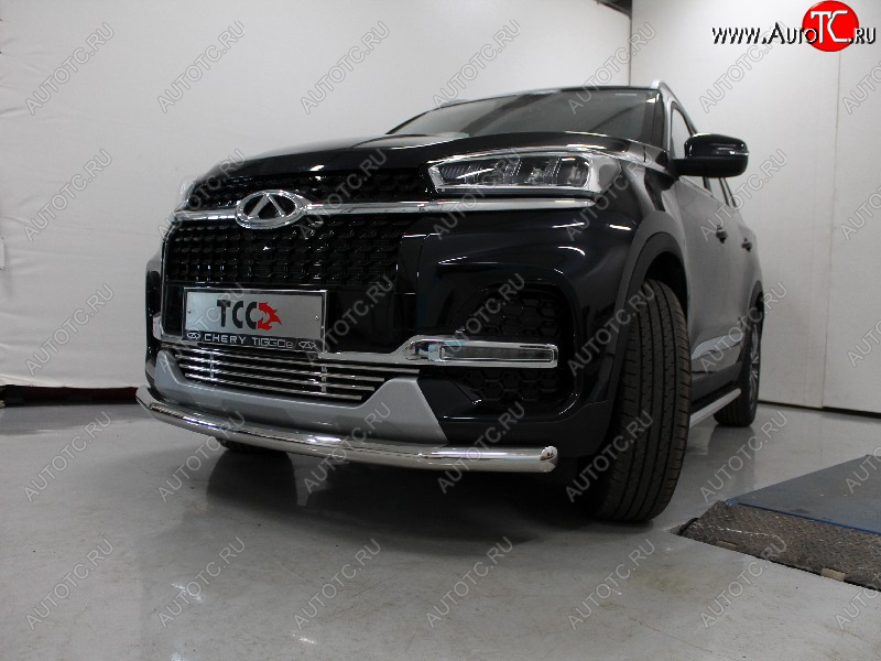 20 749 р. Защита переднего бампера нижняя d60,3 мм ТСС Тюнинг Chery Tiggo 8 (T18) рестайлинг (2019-2025) (нержавейка)  с доставкой в г. Майкоп