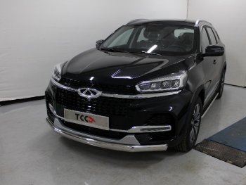 Защита переднего бампера нижняя овальная 75х42 мм ТСС Тюнинг Chery Tiggo 8 (T18) рестайлинг (2019-2025) (нержавейка)