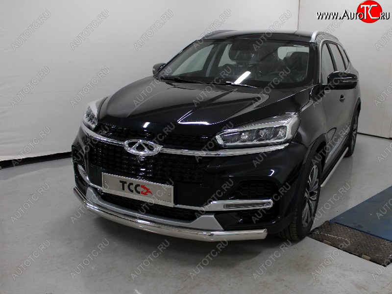 23 899 р. Защита переднего бампера нижняя овальная 75х42 мм ТСС Тюнинг Chery Tiggo 8 (T18) рестайлинг (2019-2025) (нержавейка)  с доставкой в г. Майкоп