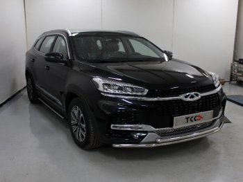 Защита переднего бампера нижняя двойная 42,4*42,4 мм ТСС Тюнинг Chery Tiggo 8 (T18) рестайлинг (2019-2025) (нержавейка)