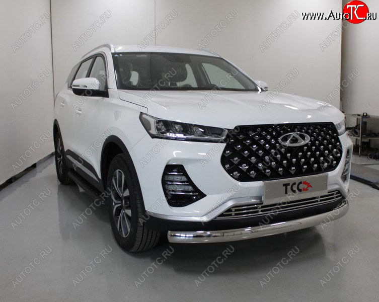 22 749 р. Защита переднего бампера нижняя овальная 75х42 мм ТСС Тюнинг  Chery Tiggo 7 PRO (2019-2025) (нержавейка)  с доставкой в г. Майкоп