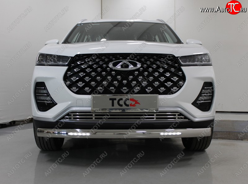 39 999 р. Защита переднего бампера овальная с ДХО 75х42 мм ТСС Тюнинг  Chery Tiggo 7 PRO (2019-2025) (нержавейка)  с доставкой в г. Майкоп