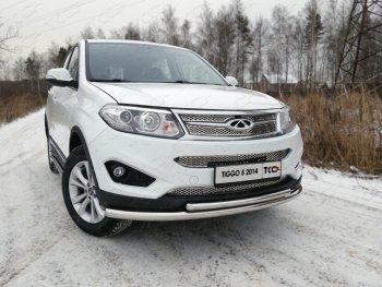 Защита переднего бампера нижняя двойная 60,3*42,4 мм ТСС Тюнинг Chery Tiggo 5  (T21) (2014-2017) дорестайлинг (нержавейка)