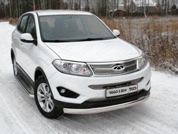 Защита переднего бампера нижняя овальная 75х42 мм ТСС Тюнинг Chery Tiggo 5  (T21) (2014-2017) дорестайлинг (нержавейка)