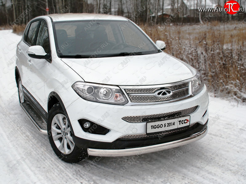 20 699 р. Защита переднего бампера нижняя овальная 75х42 мм ТСС Тюнинг  Chery Tiggo 5  (T21) (2014-2017) дорестайлинг (нержавейка)  с доставкой в г. Майкоп