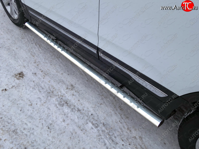 31 399 р. Пороги овальные с проступью 75х42 мм ТСС Тюнинг Chery Tiggo 5 (T21) дорестайлинг (2014-2017) (серые)  с доставкой в г. Майкоп