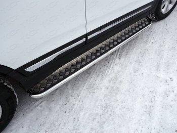 Пороги с площадкой 42,4 мм ТСС Тюнинг Chery Tiggo 5 (T21) дорестайлинг (2014-2017) (серые)