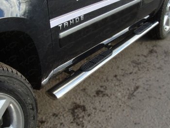 Пороги овальные с накладкой 120x60 мм ТСС Тюнинг Chevrolet Tahoe  GMT900 (2006-2013) 5 дв. (серые)