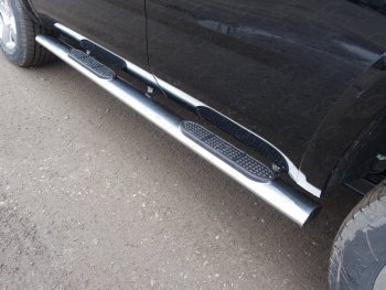 Пороги овальные с накладкой 120x60 мм ТСС Тюнинг Chevrolet Tahoe K2UC (2014-2021) (серые)