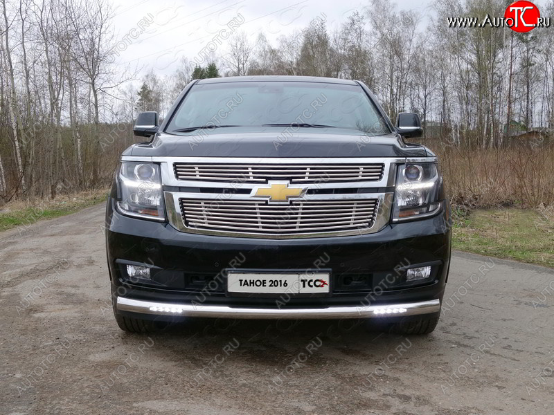 39 749 р. Защита переднего бампера нижняя с ДХО 76,1 мм ТСС Тюнинг Chevrolet Tahoe K2UC (2014-2021) (нержавейка)  с доставкой в г. Майкоп