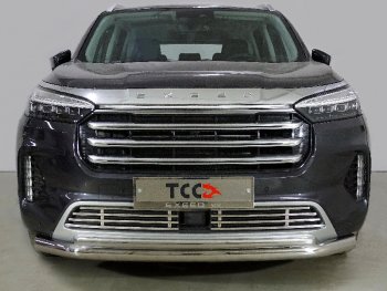 Защита переднего бампера нижняя двойная 76,1*42,2 мм ТСС Тюнинг EXEED VX (2020-2023) дорестайлинг (нержавейка)