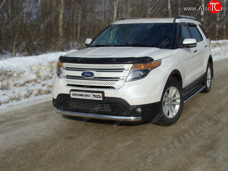 20 699 р. Защита переднего бампера кенгурин 75*42 мм ТСС Тюнинг Ford Explorer U502 дорестайлинг (2010-2016) (нержавейка)  с доставкой в г. Майкоп
