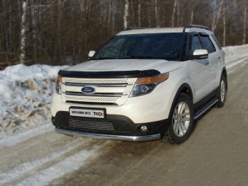 Защита переднего бампера овальная длинная 75х42 мм ТСС Тюнинг Ford Explorer  U502 (2010-2016) дорестайлинг (нержавейка)