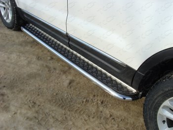 Пороги с площадкой 60,3 мм ТСС Тюнинг Ford Explorer U502 дорестайлинг (2010-2016) (серые)