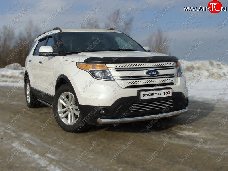 20 599 р. Защита переднего бампера нижняя 76,1 мм ТСС Тюнинг Ford Explorer U502 дорестайлинг (2010-2016) (нержавейка)  с доставкой в г. Майкоп