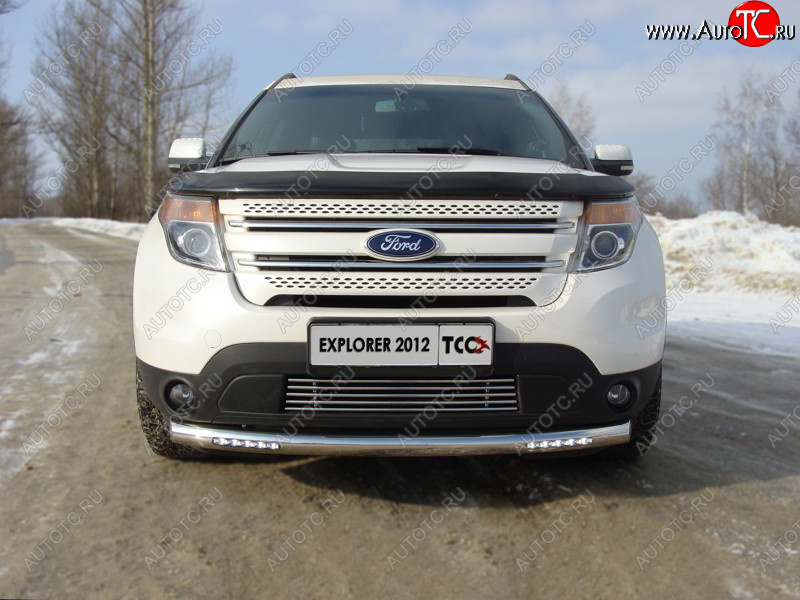 39 749 р. Защита переднего бампера с ходовыми огнями d76,1 мм ТСС Тюнинг Ford Explorer U502 дорестайлинг (2010-2016) (нержавейка)  с доставкой в г. Майкоп