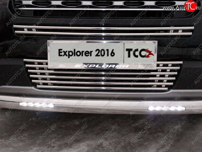 7 349 р. Декоративная вставка переднего бампера ТСС Тюнинг  Ford Explorer  U502 (2015-2018) 1-ый рестайлинг, 5 дв. (d 16 мм)  с доставкой в г. Майкоп