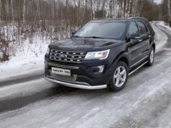 Защита передняя нижняя овальная длинная 75х42 мм ТСС Тюнинг Ford Explorer U502 1-ый рестайлинг, 5 дв. (2015-2018) (нержавейка)