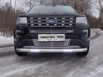 Защита передняя нижняя овальная короткая с ДХО 75х42 мм ТСС Тюнинг Ford Explorer U502 1-ый рестайлинг, 5 дв. (2015-2018) (нержавейка)