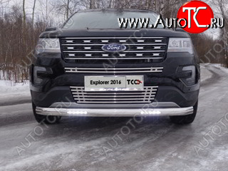 41 999 р. Защита передняя нижняя овальная короткая с ДХО 75х42 мм ТСС Тюнинг  Ford Explorer  U502 (2015-2018) 1-ый рестайлинг, 5 дв. (нержавейка)  с доставкой в г. Майкоп