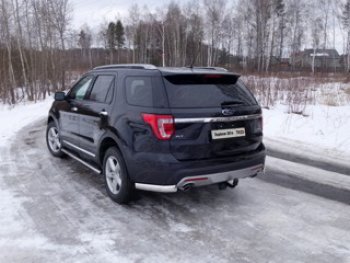 Защита задняя (уголки овальные, нержавейка 75х42 мм) ТСС Тюнинг Ford Explorer U502 1-ый рестайлинг, 5 дв. (2015-2018) (уголки овальные)