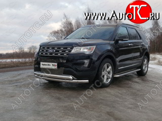 27 599 р. Защита передняя нижняя двойная 76,1*75 мм ТСС Тюнинг  Ford Explorer  U502 (2015-2018) 1-ый рестайлинг, 5 дв. (нержавейка)  с доставкой в г. Майкоп