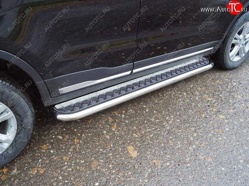 36 899 р. Пороги с площадкой (нержавейка 60,3 мм) ТСС Тюнинг Geely Atlas Pro NL3 (2019-2025) (лист алюминий)  с доставкой в г. Майкоп